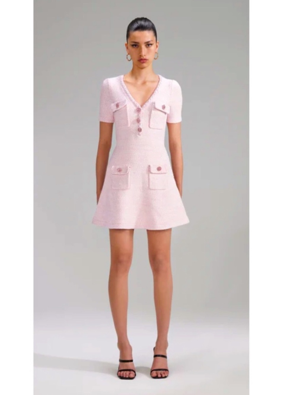 Self-Portrait Pale Pink Tweed Mini Dress - Picture 2 of 8